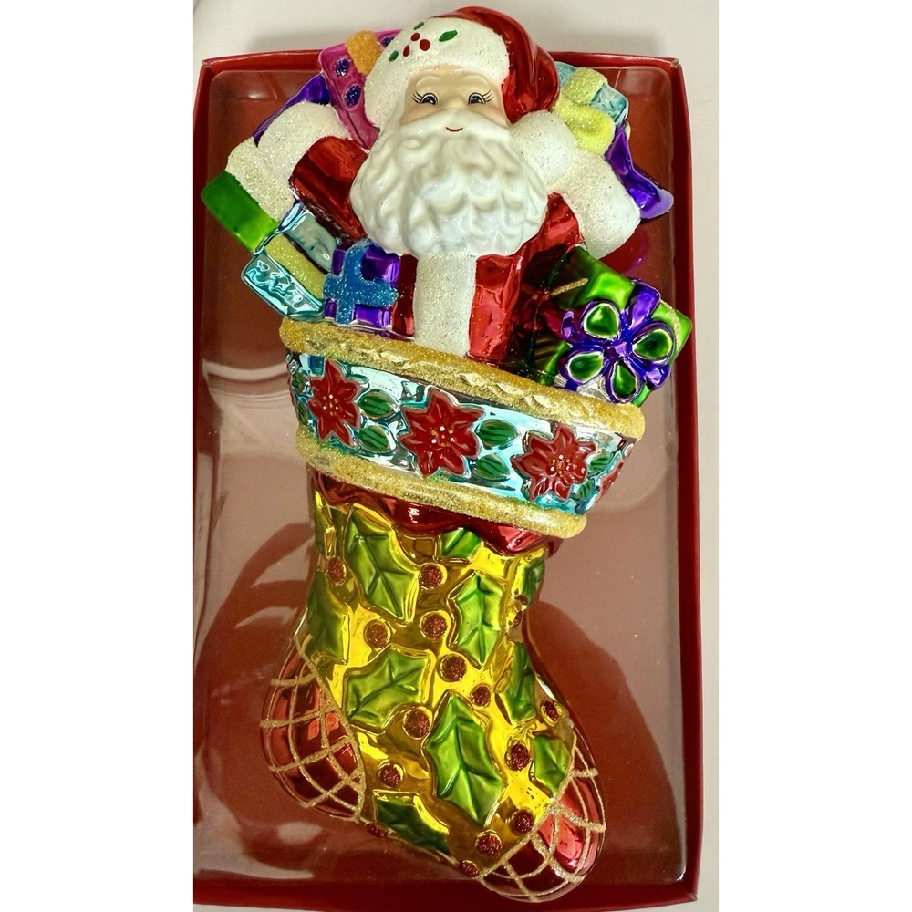Vintage Christopher Radko 2004 ‎ Santa Claus in Stocking Trinket Candy Dish NIB